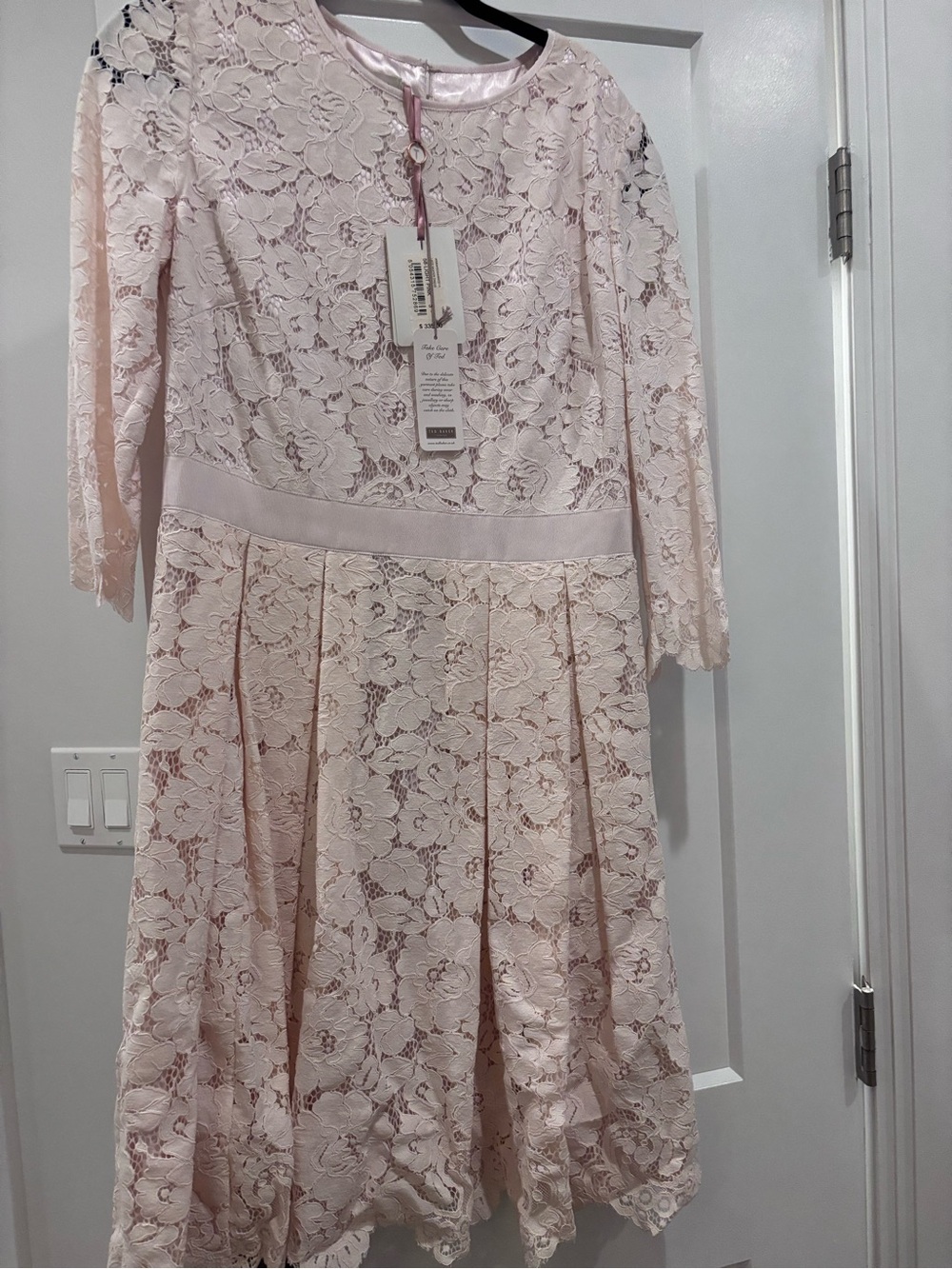 Ted Baker Lace Fit-and-Flare Dress in Pale Pink Size 3 US 8